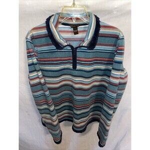 Bit & Bridle Women’s Casual Sweater Size Large Blue Striped Western Rodeo Cowboy